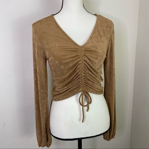 NWT‎ Just Polly Tan Drawstring Crop Womens Top Size M - Picture 10 of 10